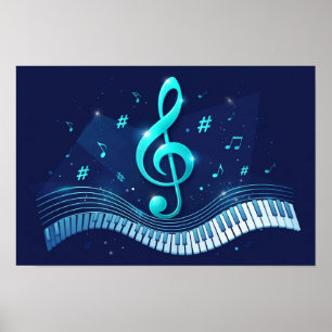 Poster Onda de clave de sol e teclas de piano