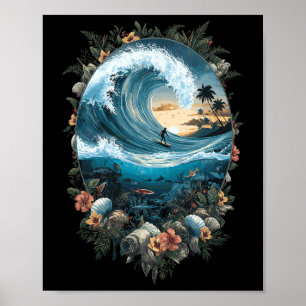 Poster Onda do Oceano de Verão Surf Tropical Recife da Pr