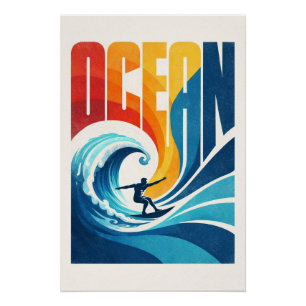 Pôster Onda do OCEANO Surfista – Arte de Estilo de Vida S