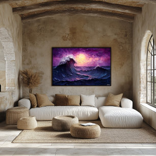 Poster Onda do Pôr do Sol Majestoso em Estilo de Óleo Tex
