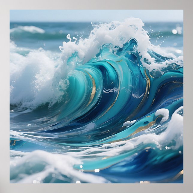 Poster Onda Dourada do Mar Turquesa (Frente)