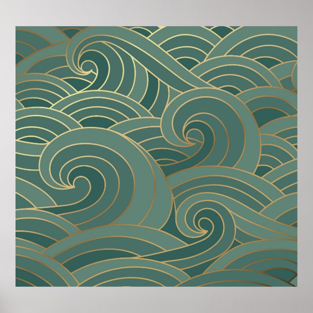 Poster Onda Dourada: Tradicional Luxo Oriental (Frente)