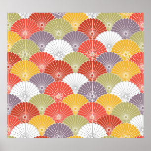 Poster Onda Floral Japonesa: Vintage Colorida