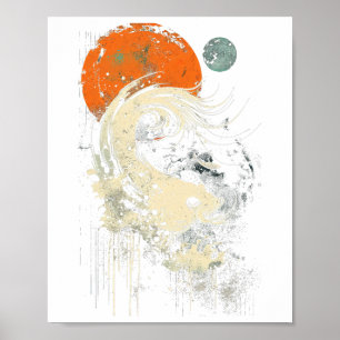 Poster Onda Laranja Preto Gráfico de Surf