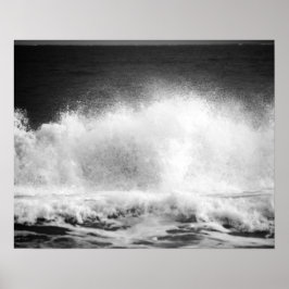 Poster Onda no Oceano Negro e Branco caindo 16x20