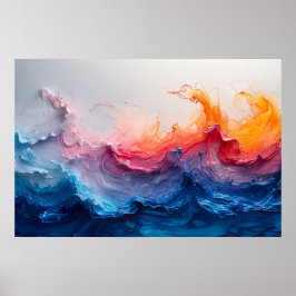 Poster Onda Oceânica Arte Fluida Brilho do Pôr do Sol Abs