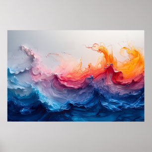 Poster Onda Oceânica Arte Fluida Brilho do Pôr do Sol Abs