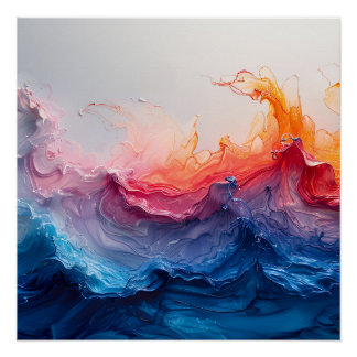 Pôster Onda Oceânica Arte Fluida Brilho do Pôr do Sol Abs
