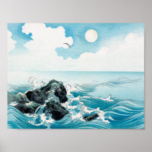 Poster Onda Oceânica na Ilha de Kojima - Voo Japonês Vint