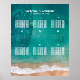 Poster Onda Oceânica, Plano de Mesa de Casamento de Praia