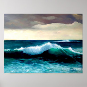 Poster Onda Quebrando, Pintura de Paisagem Marinha, Onda