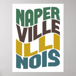 Pôster Onda retro de Naperville Illinois
