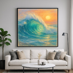 Poster Onda Turquesa - Estilo de Pintura Pastel Arte