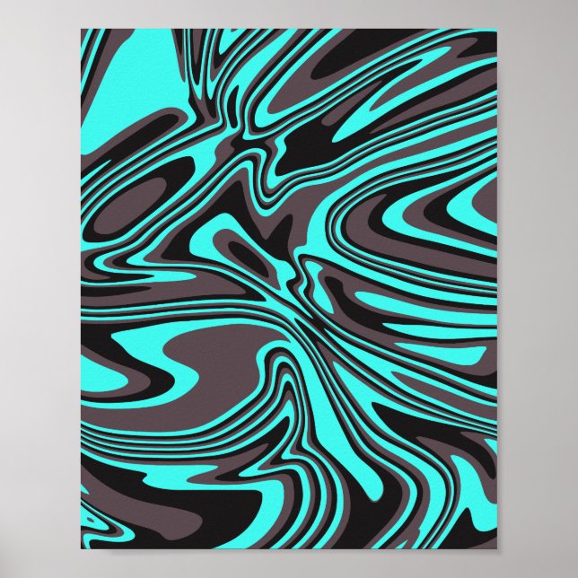 Poster Ondas Abstratas Ciano e Pretas (Frente)