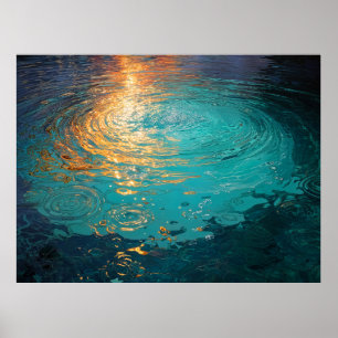 Poster Ondas Abstratas de Água com Luz Solar Dourada