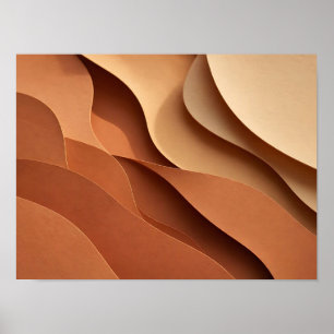 Poster Ondas Abstratas de Corte de Papel Camadas Marrom T