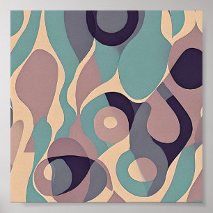 Poster Ondas abstratas roxas e azuis suaves