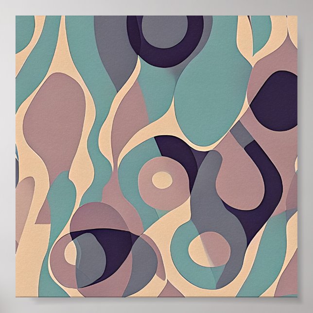 Poster Ondas abstratas roxas e azuis suaves (Frente)