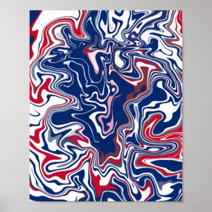 Poster Ondas abstrato com vermelho, azul e branco