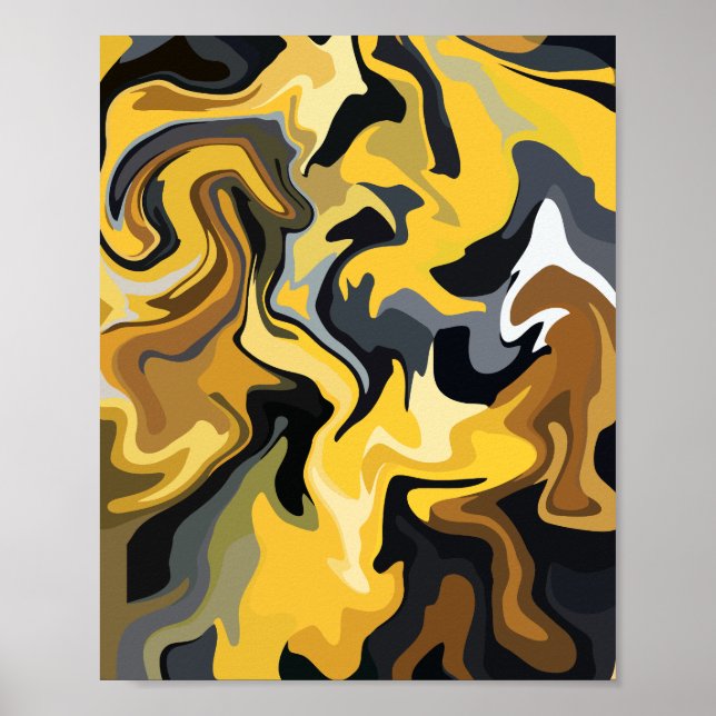 Poster Ondas Abstrato do ouro (Frente)