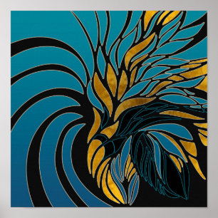 Poster ondas abstrato, linhas, folhas, design moderna