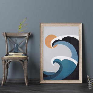 Poster Ondas abstrato oceânicas e Sol