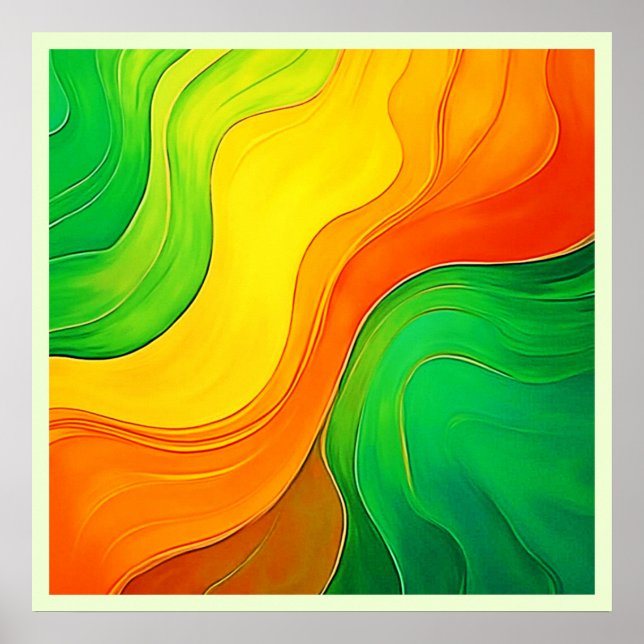 Poster Ondas Artísticas Orgânicas Amarelo Verde (Frente)