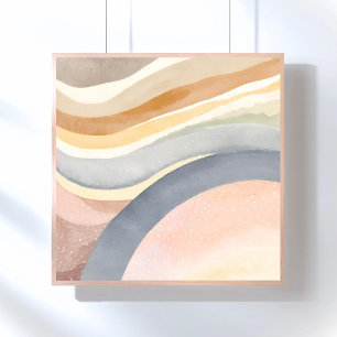 Pôster Ondas Contemporâneas Aquarela Moderna Neutra