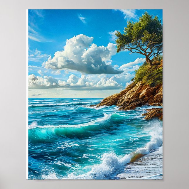 Poster Ondas da praia do oceano (Frente)