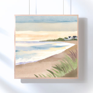 Poster Ondas da Praia   Oceano Costeiro Aquarela