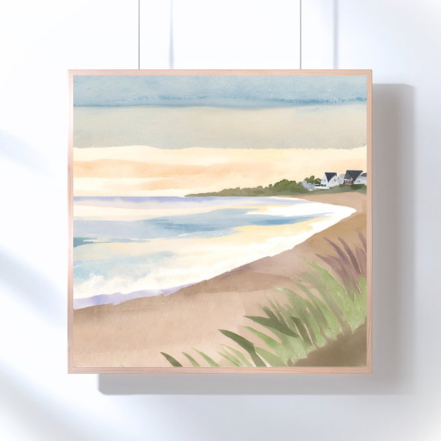 Poster Ondas da Praia | Oceano Costeiro Aquarela (Criador carregado)