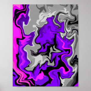Poster Ondas de abstrato em roxo, Cinza, rosa e preto