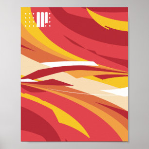 Poster Ondas de abstrato fluxo em vermelho, amarelo e lar