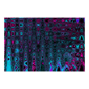 Pôster Ondas de Abstrato preto e magenta aqua retrô