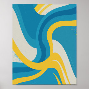 Poster Ondas de Abstrato vibrantes de azul e amarelo
