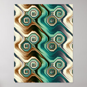 Poster Ondas de Ágata Teal Padrão Abstrato