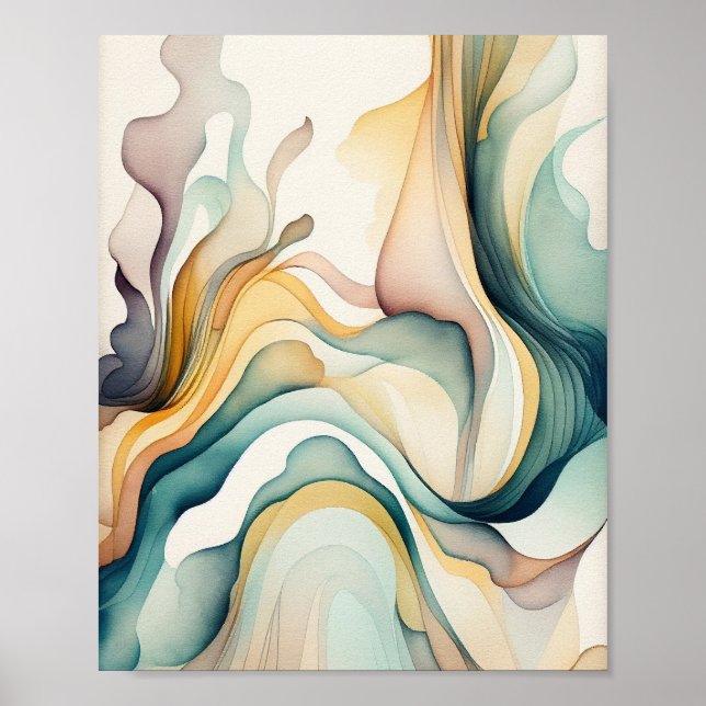 Poster ondas de arte de abstrato d aquarela. Movimento de (Frente)