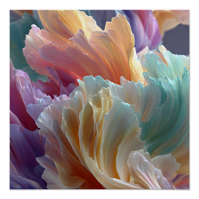 Pôster Ondas de Flores Arco-Íris Suaves – Flora Surreal S (Frente)