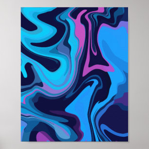 Poster Ondas de gradiente de fluido em azul e roxo