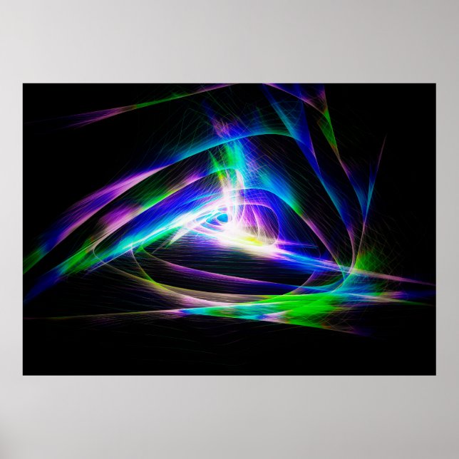 Poster ondas de luz abstrato e fundo preto abstrato, (Frente)