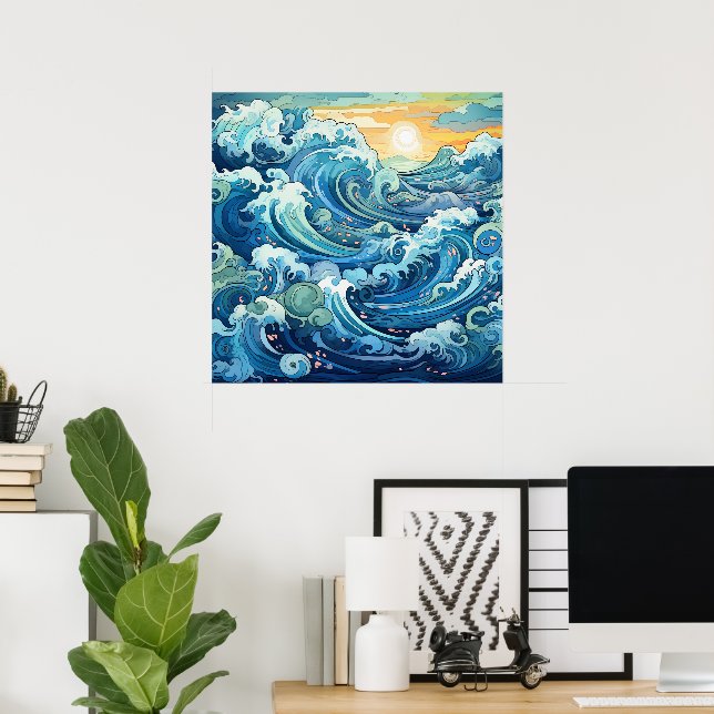 Poster Ondas de oceano de praia lindas (Escritório em casa)
