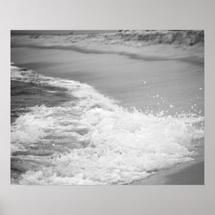 Poster Ondas de oceano preto e branco na praia 16x20