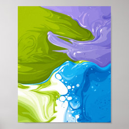 Poster Ondas de Pintura Formando Formas Abstratas Fluídas