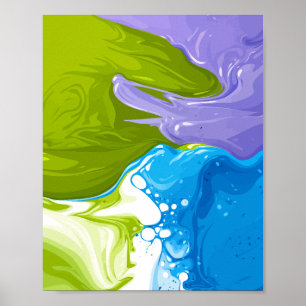 Poster Ondas de Pintura Formando Formas Abstratas Fluídas