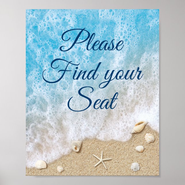 Poster Ondas de Praia Azul Por Favor Encontre Seu Assento (Frente)
