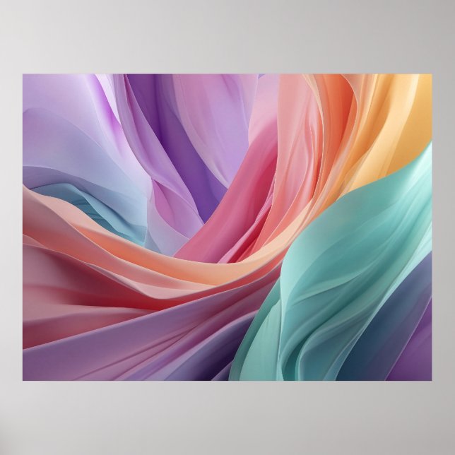 Poster Ondas de Tecido Pastel Abstrato (Frente)