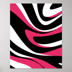 Poster Ondas Dinâmicas Rosa, Preta e Branca