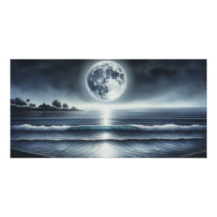 Pôster Ondas do Oceano ao Luar Noite Celestial do Céu