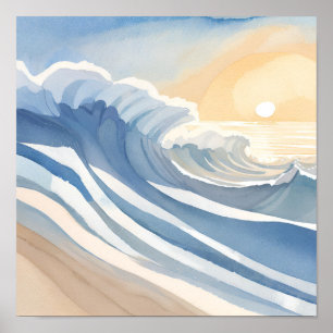 Poster Ondas do Oceano   Aquarela Azul