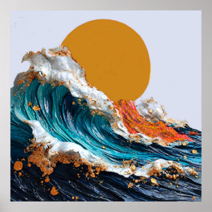 Poster Ondas do oceano com tons vibrantes